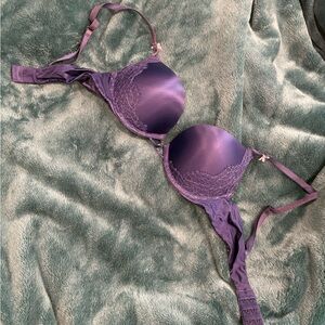 Victoria's Secret Navy Blue Satin & Lace Push-Up Bra